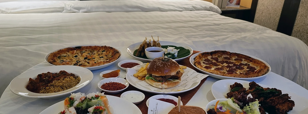 A meal served in a bedroom